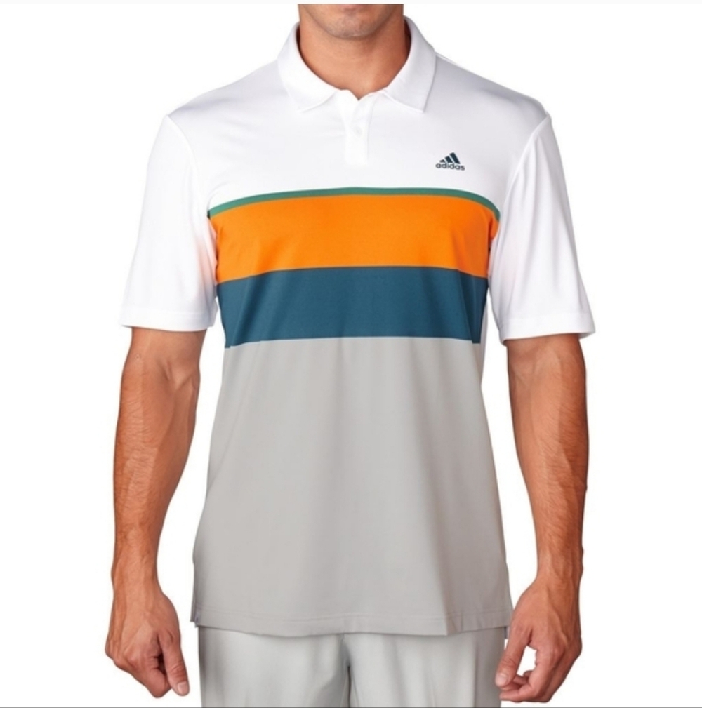 🩵 Adidas Men's Short Sleeve Colorblock Tee - White, Orange, Blue, Gray